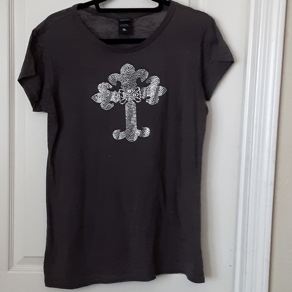 Charcoal t shirt w/ small faux diamond studs
